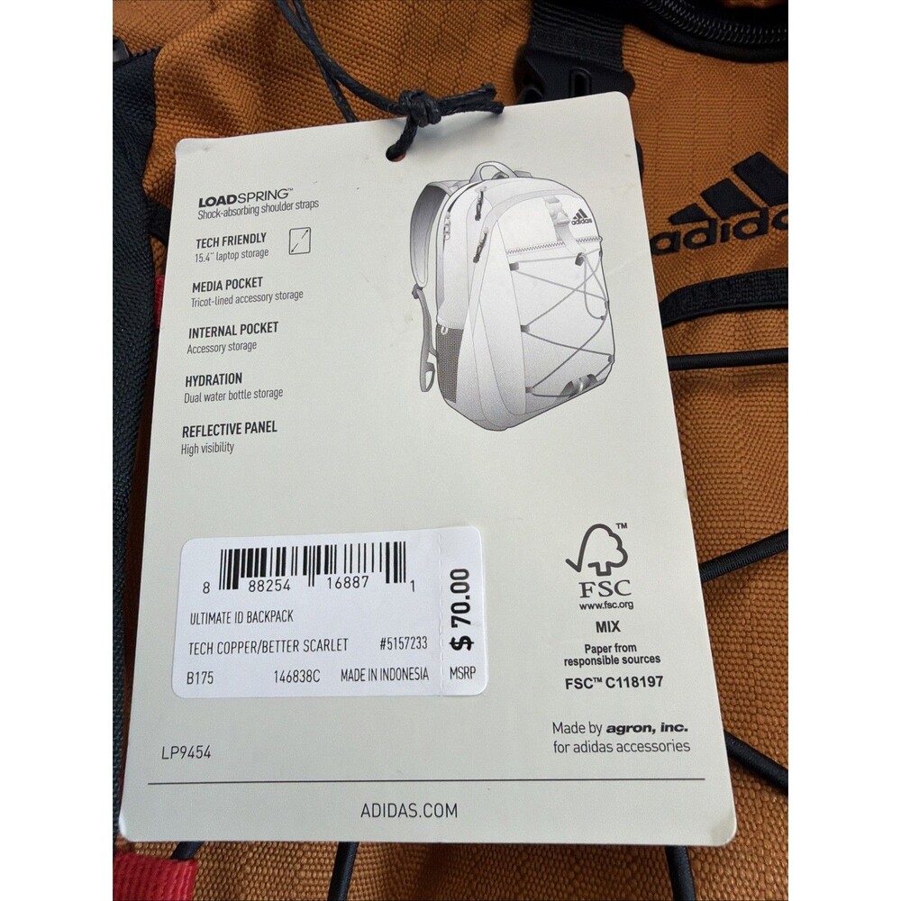 Adidas Ultimate Backpack, New With Tag, Black/orange, Retail Price $70 - Picture 2 of 6